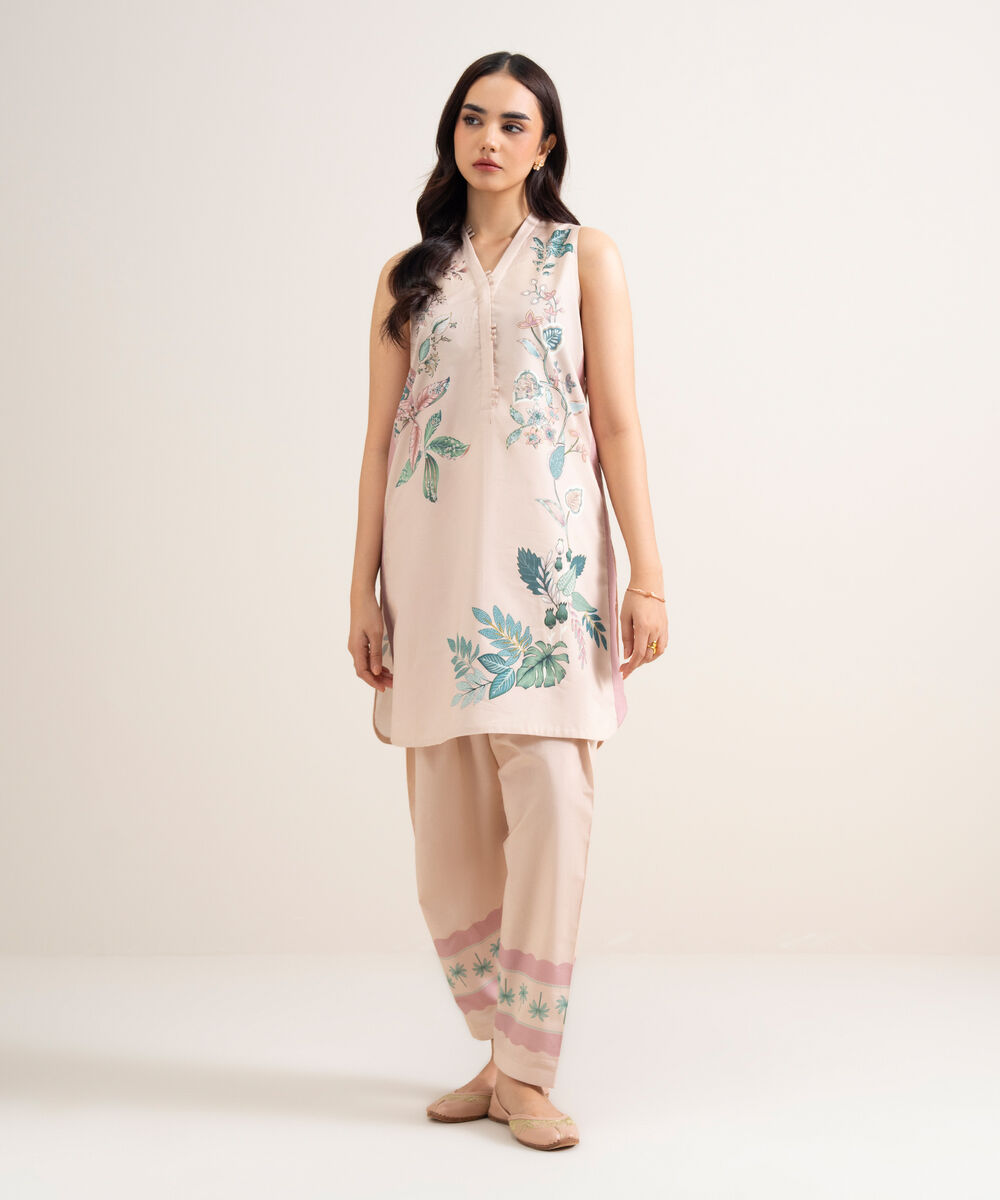Women's Unstitched Lawn Printed Light Pink 2 Piece Suit