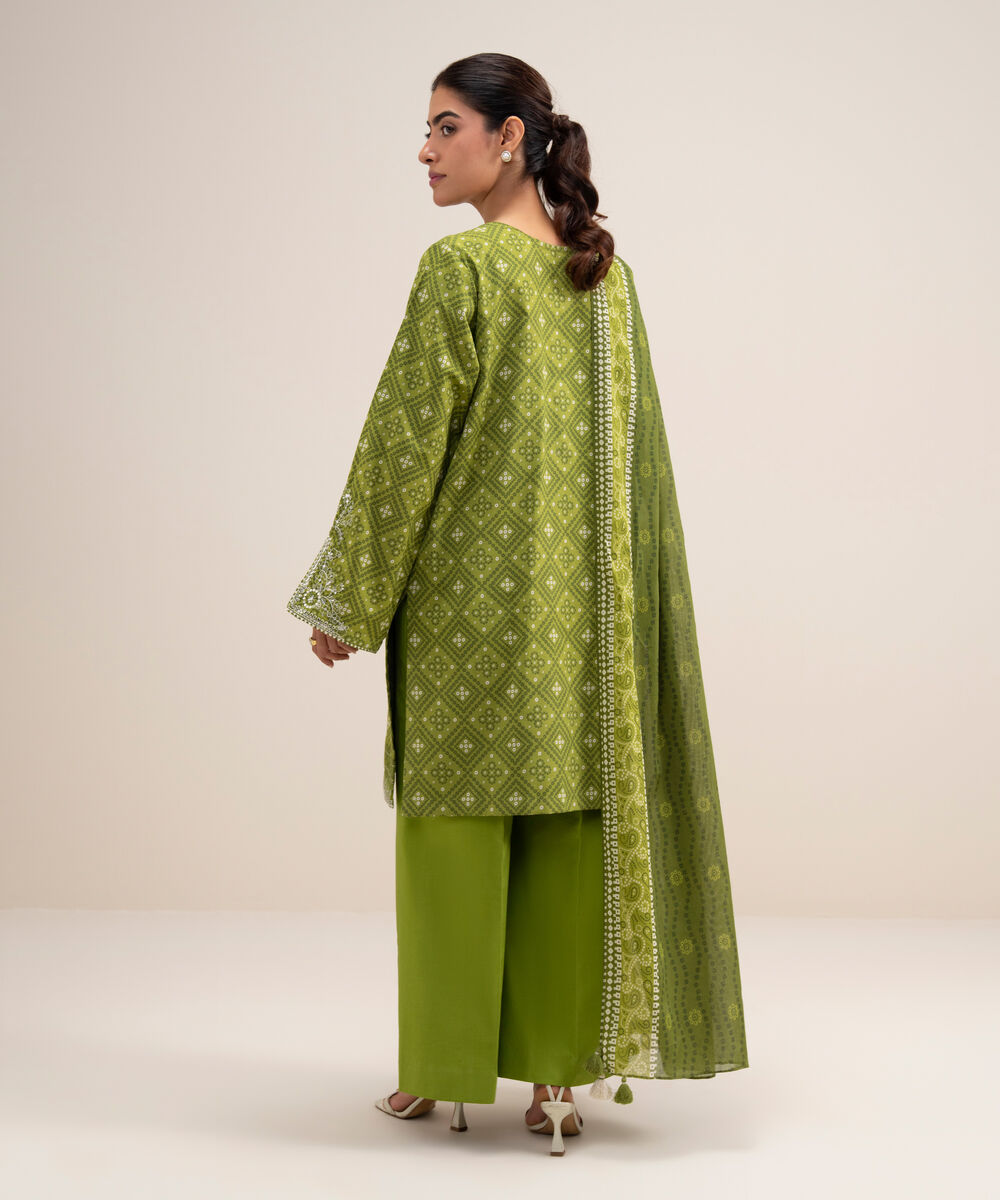 Women's Unstitched Lawn Embroidered Parrot Green 3 Piece Suit