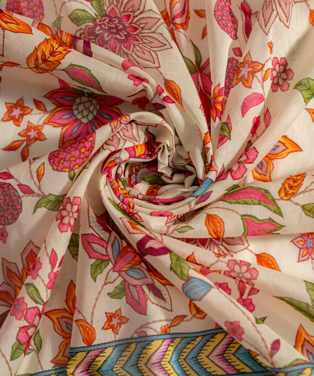 Women's RTW Fine Voil Printed Off White Dupatta
