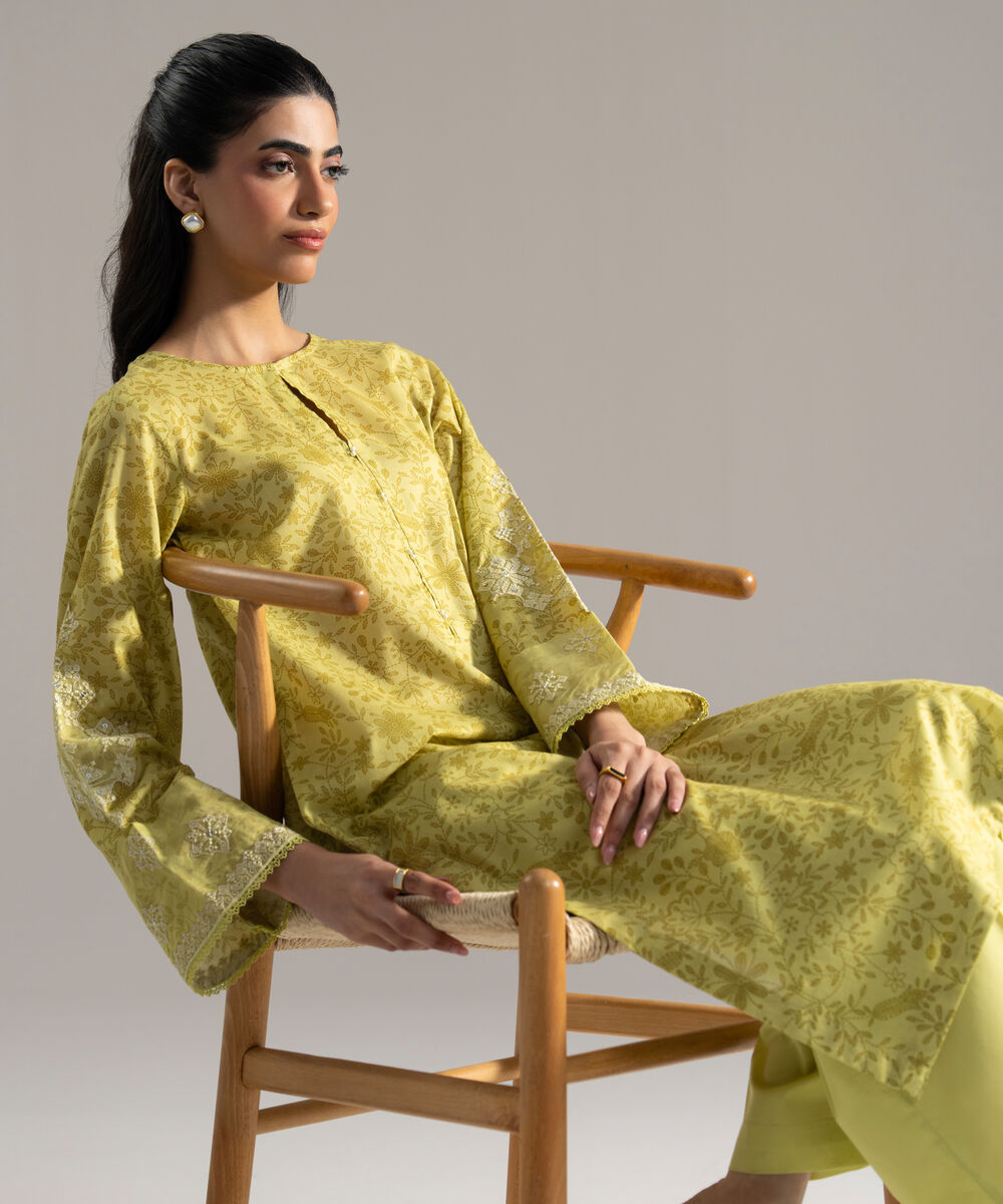 Women's RTW Lawn Printed Embroidered Green 2 Piece Suit