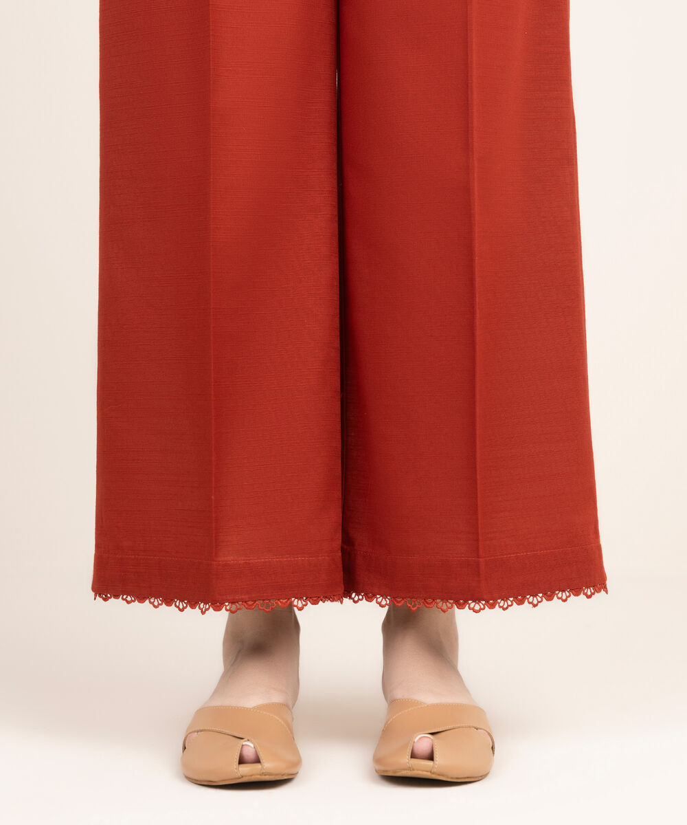 Women's RTW Khaddar Solid Orange Culottes