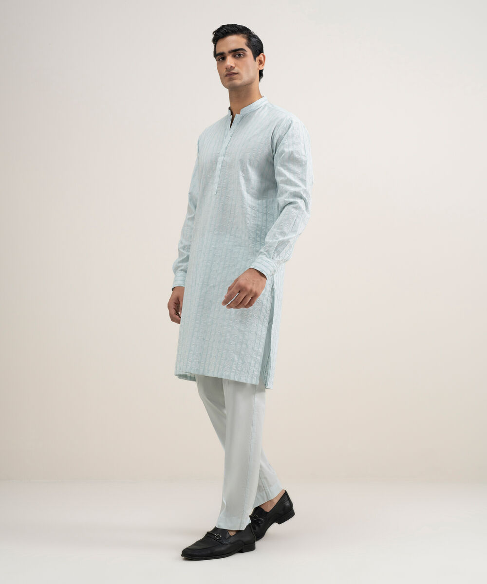 Men's Stitched Cotton Blue Suit