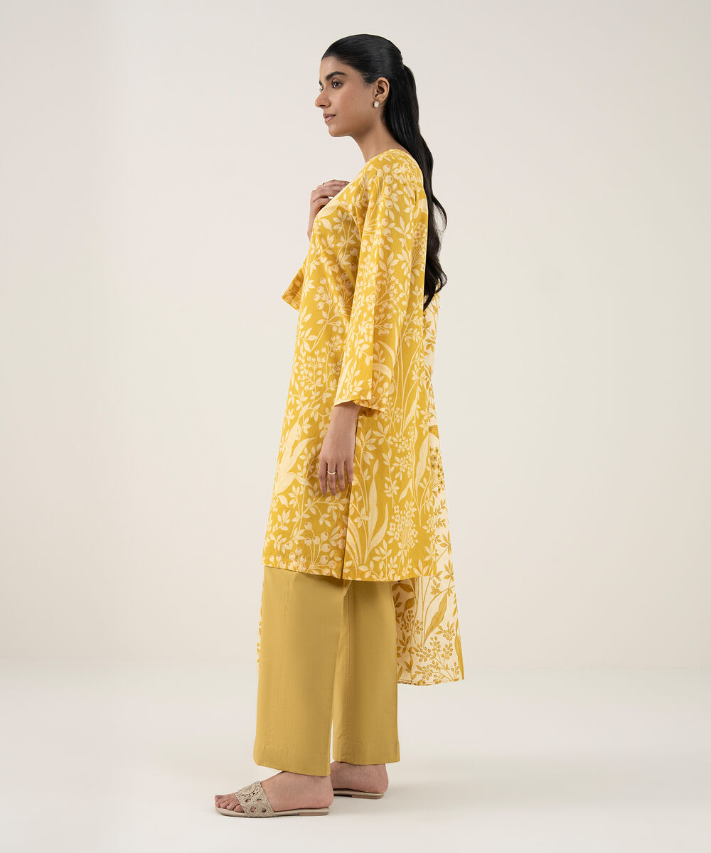 Women's Unstitched Lawn Printed Yellow 3 Piece Suit