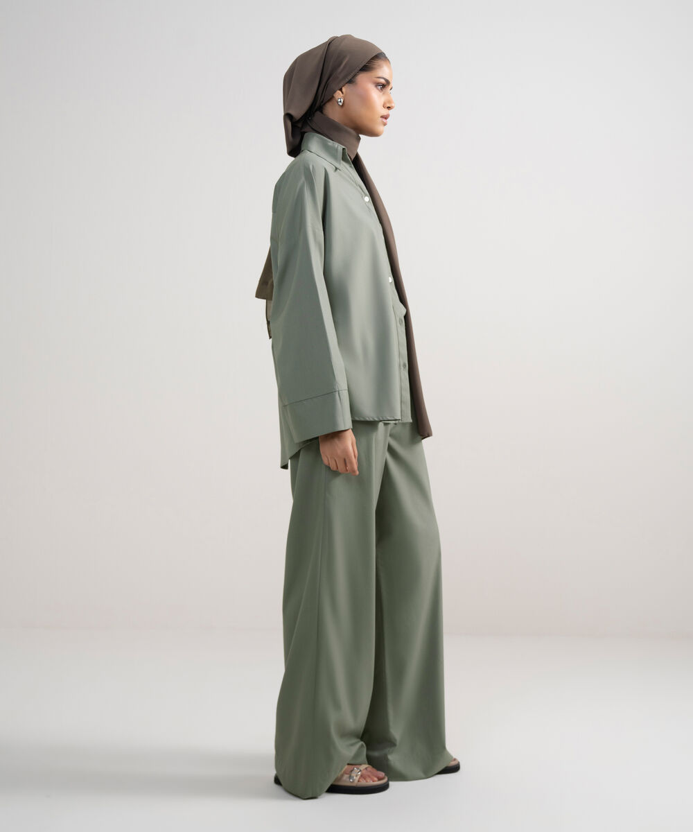 Women's Sage Green Wide-Leg Pants