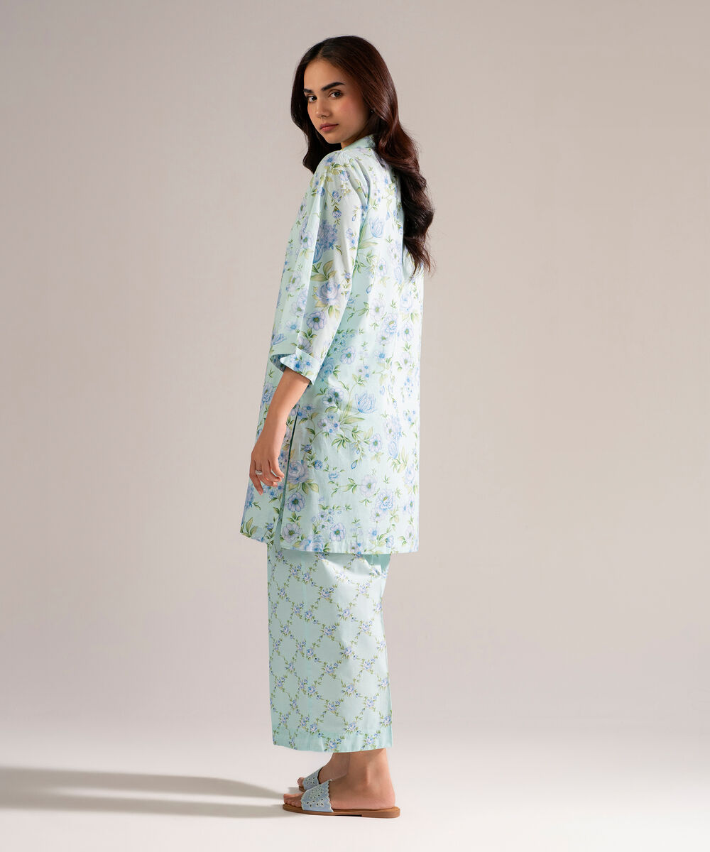 Women's RTW Lawn Printed Blue Straight Shirt