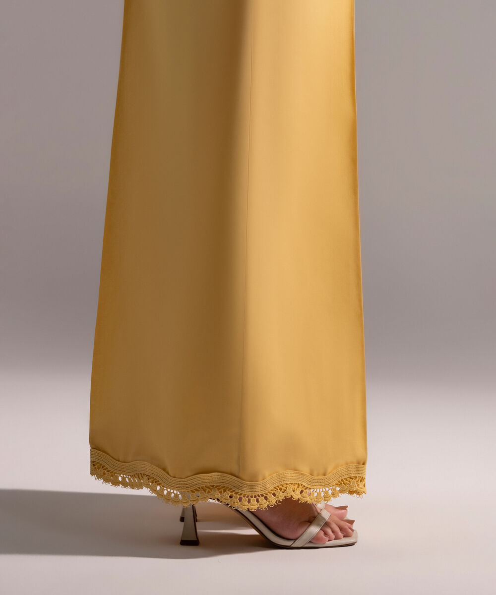 Women's RTW Cambric Solid Yellow Flared Pants