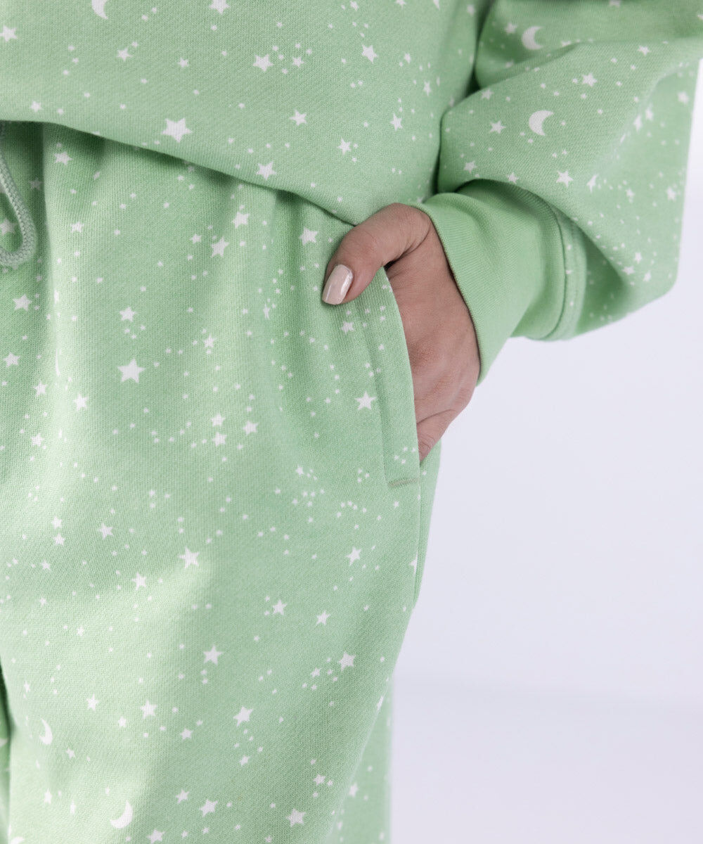 Woman - Green Oversized Printed Sweatshirt With Pajama Set
