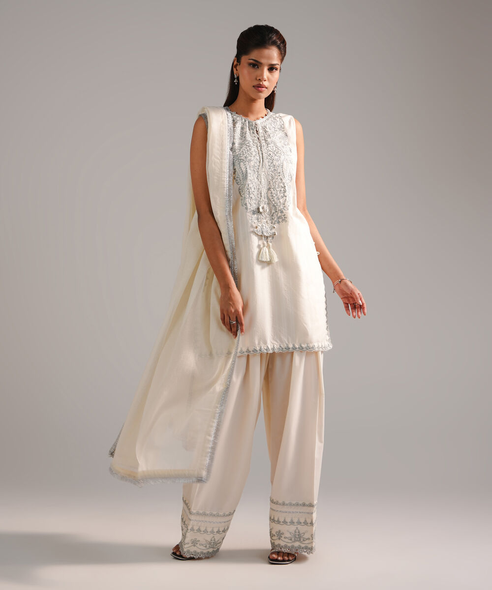 Women's RTW Leno Kara Embroidered Off White 3 Piece Suit