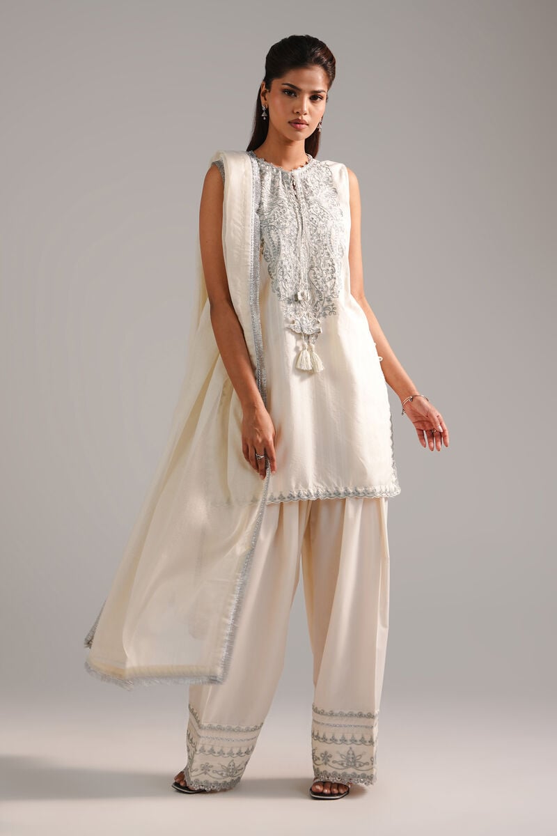 3 Piece - Embroidered Leno Kara Suit