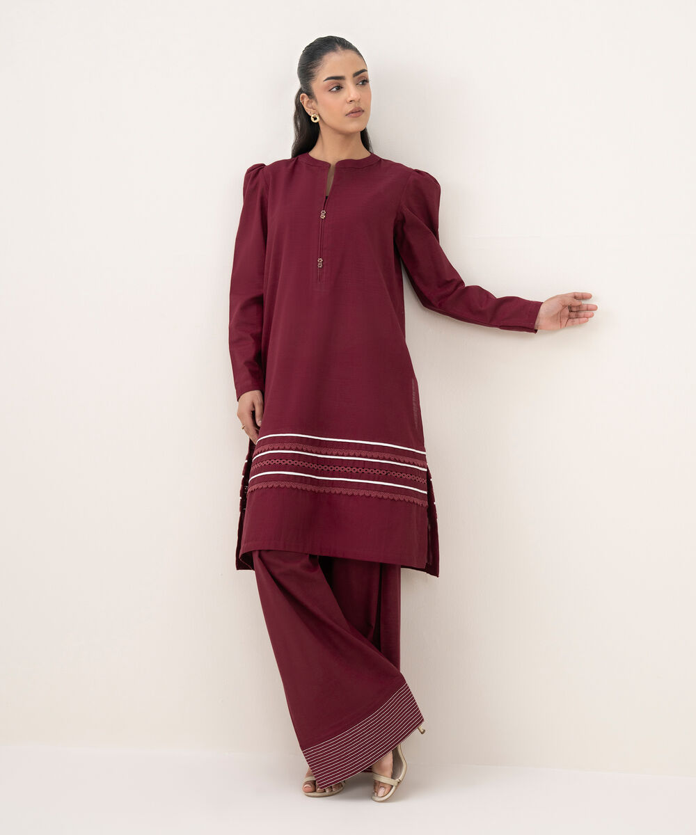 Women's RTW Khaddar Solid Straight Pink Shirt