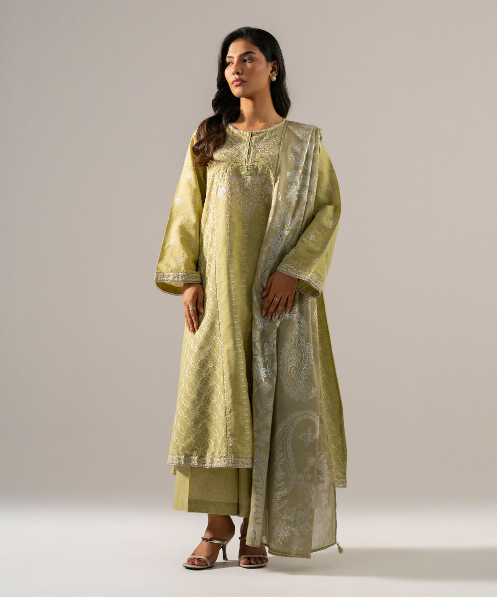Women's RTW Blended tissue Printed Green Dupatta