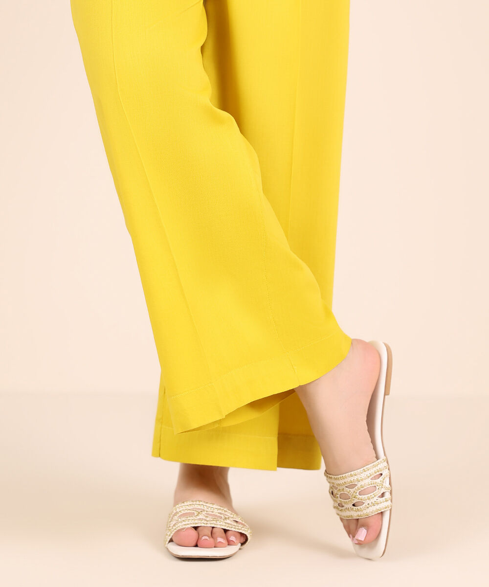 Women's RTW Cotton Viscose Yellow Solid Culottes