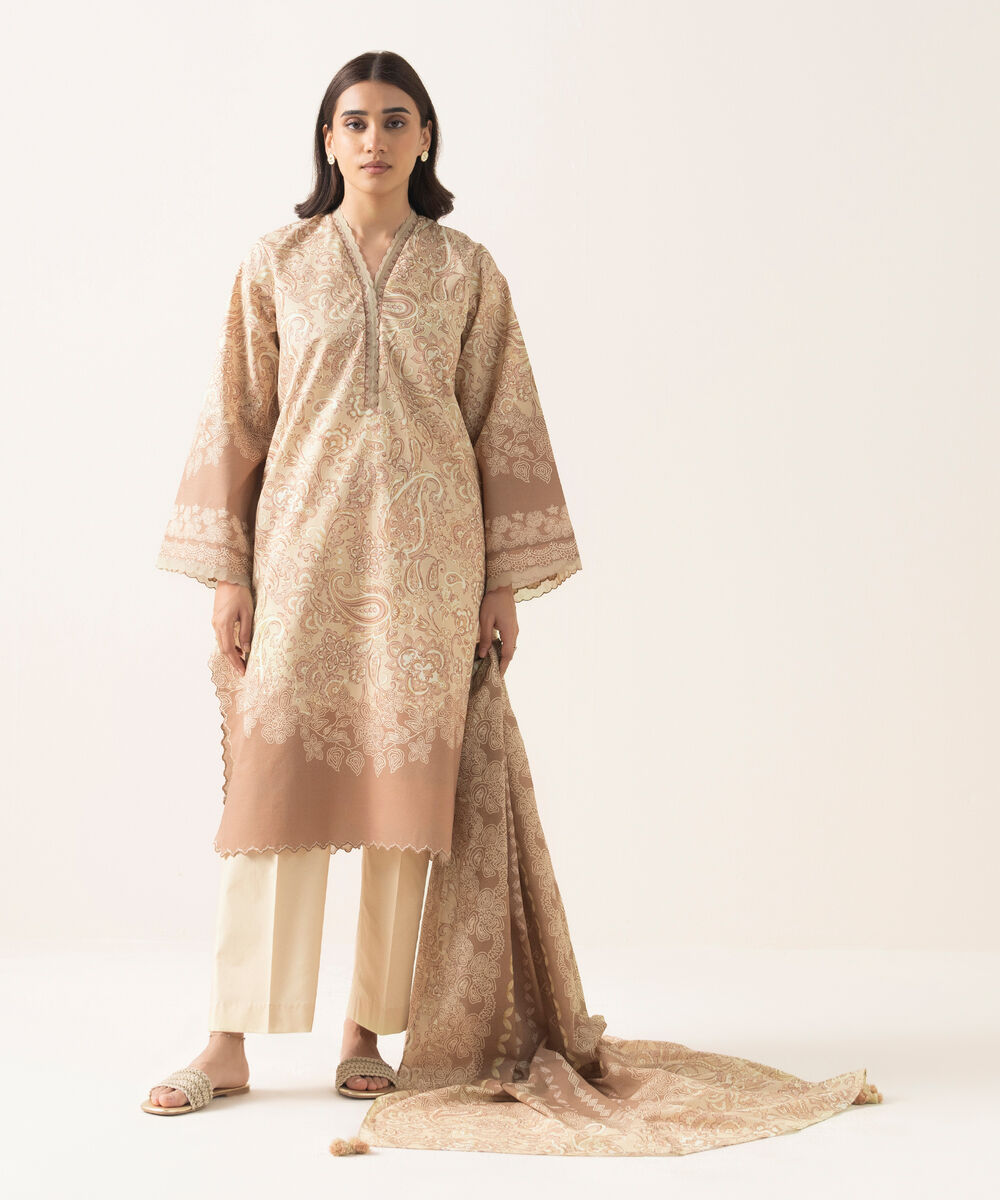 Women's Unstitched Lawn Printed Pink 3 Piece Suit