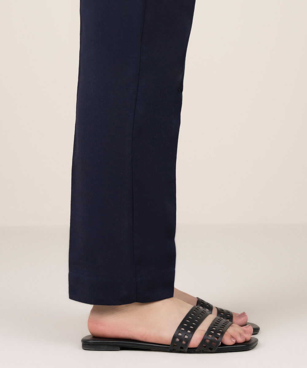 Women's RTW Khaddar Solid Blue Straight Pants