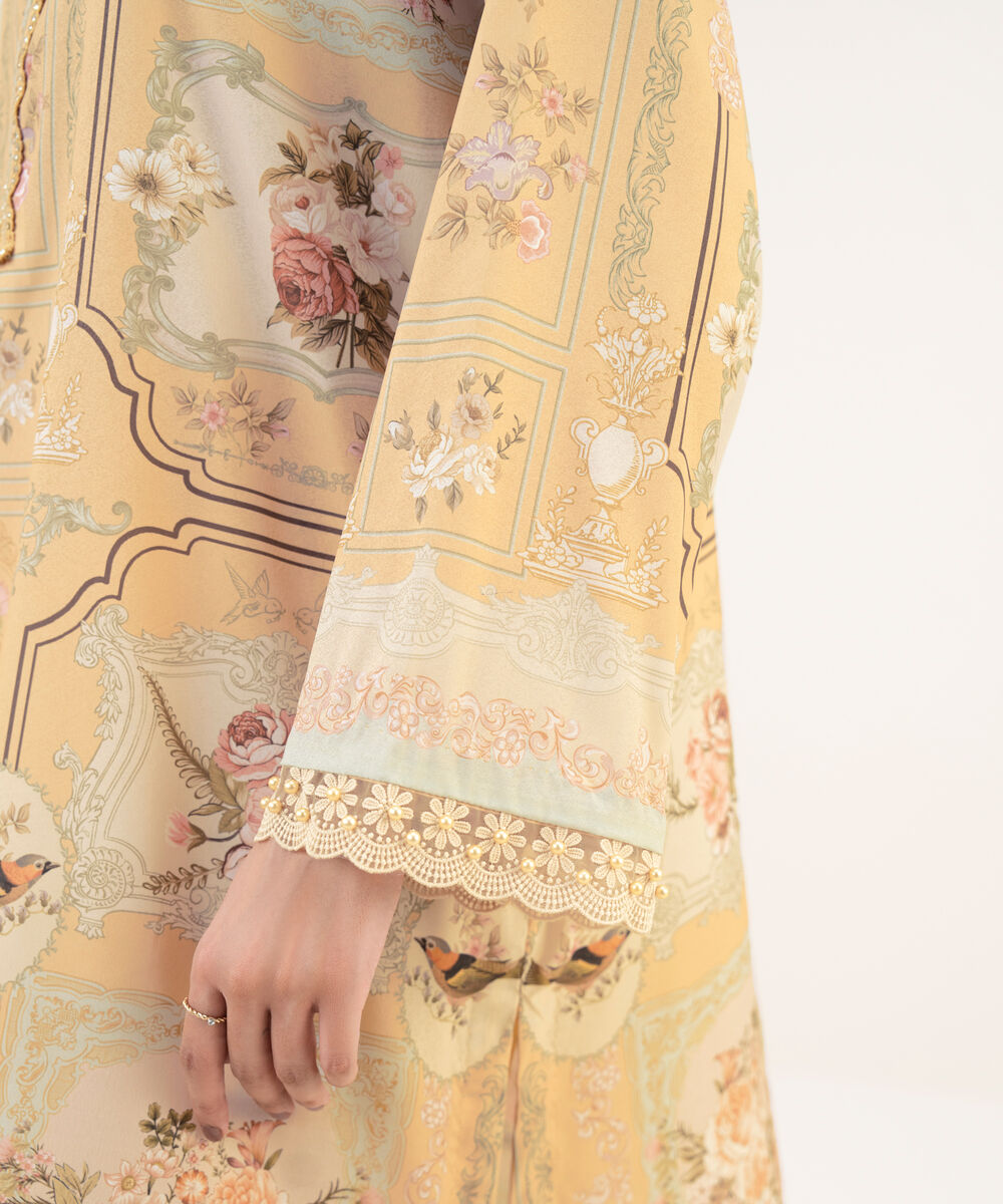 Women's RTW Blended Grip Beige Printed A-Line 2 Piece Suit