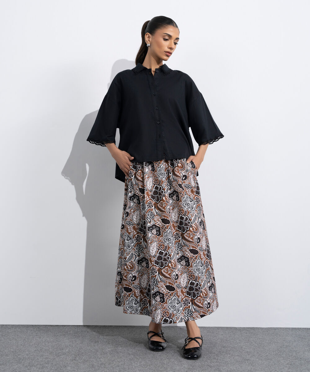 Women's Western Black Regular-Fit Shirt With Lace Trims