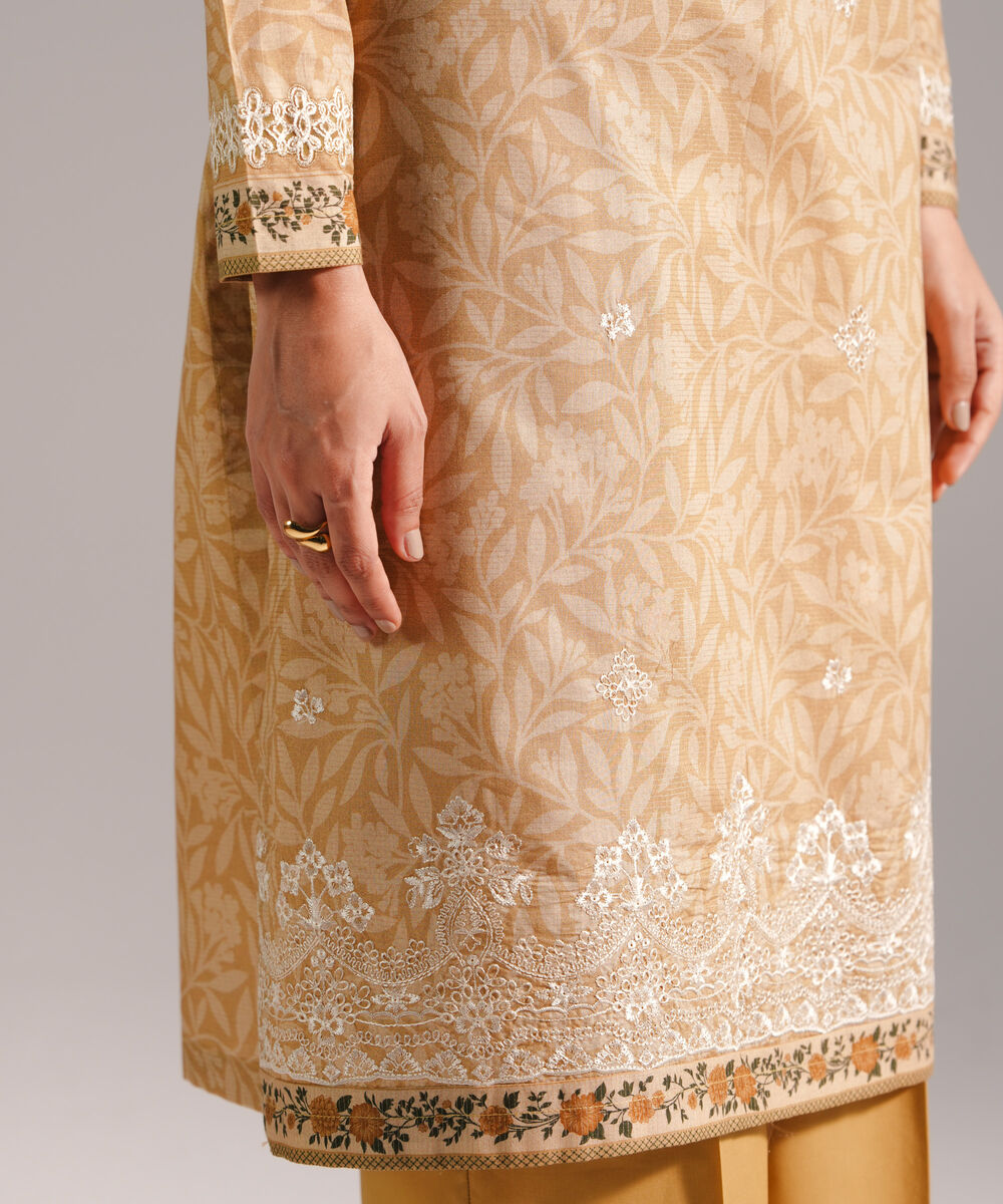 Women's RTW Lawn Printed Dark Beige 3 Piece Suit