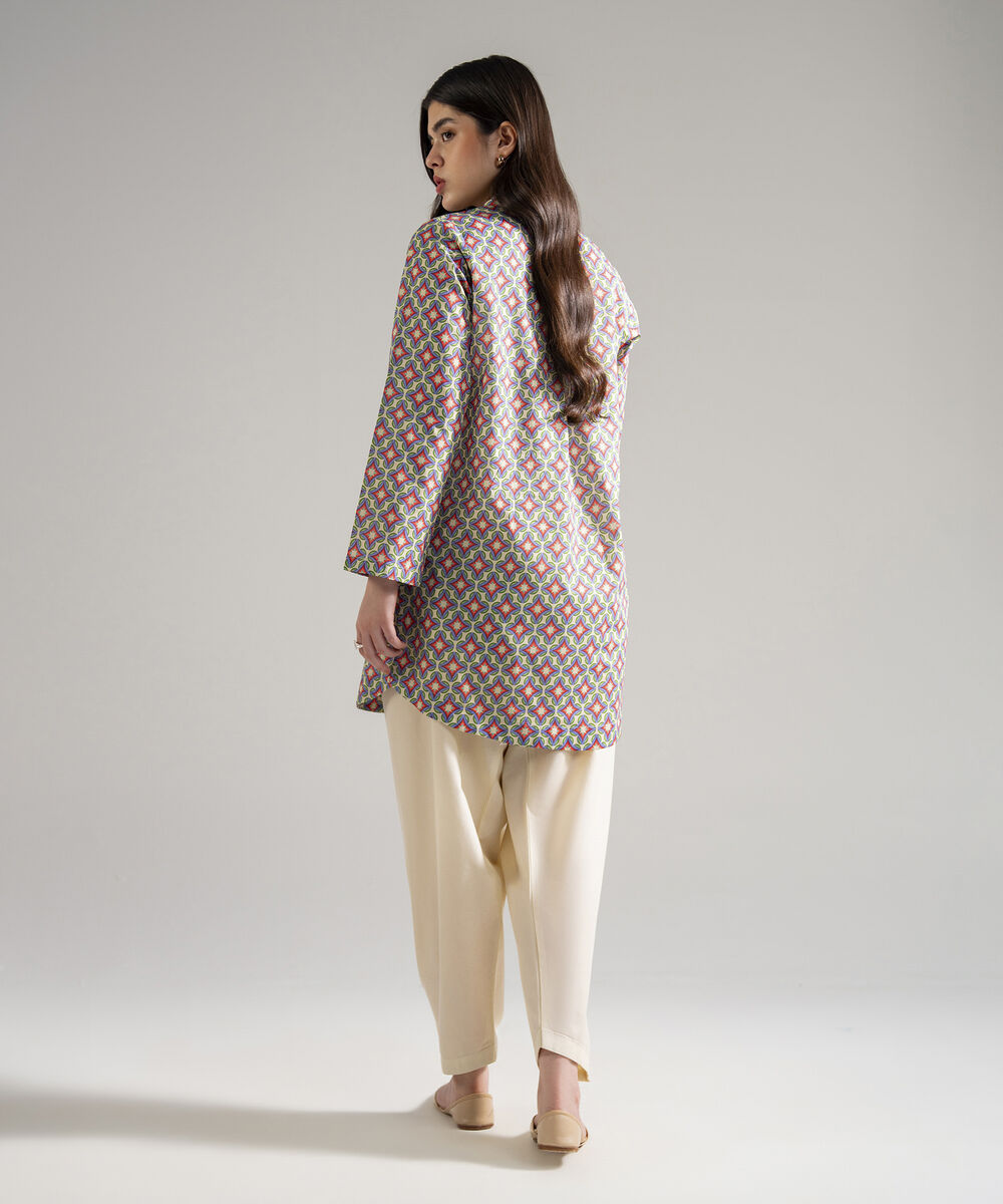 Women's RTW Cambric Printed Off White 2 Piece Suit