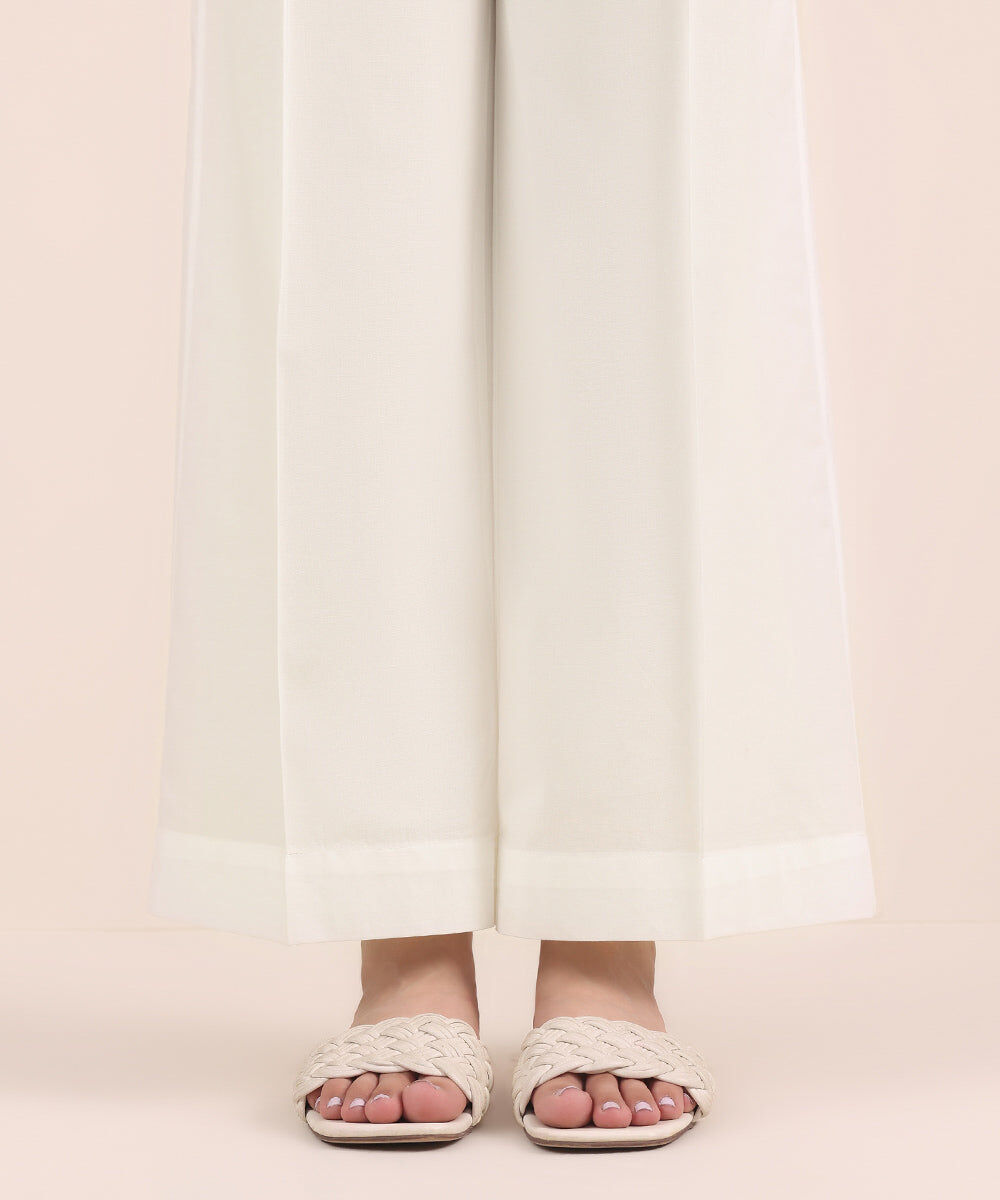 Woman - White Solid Cambric Culottes