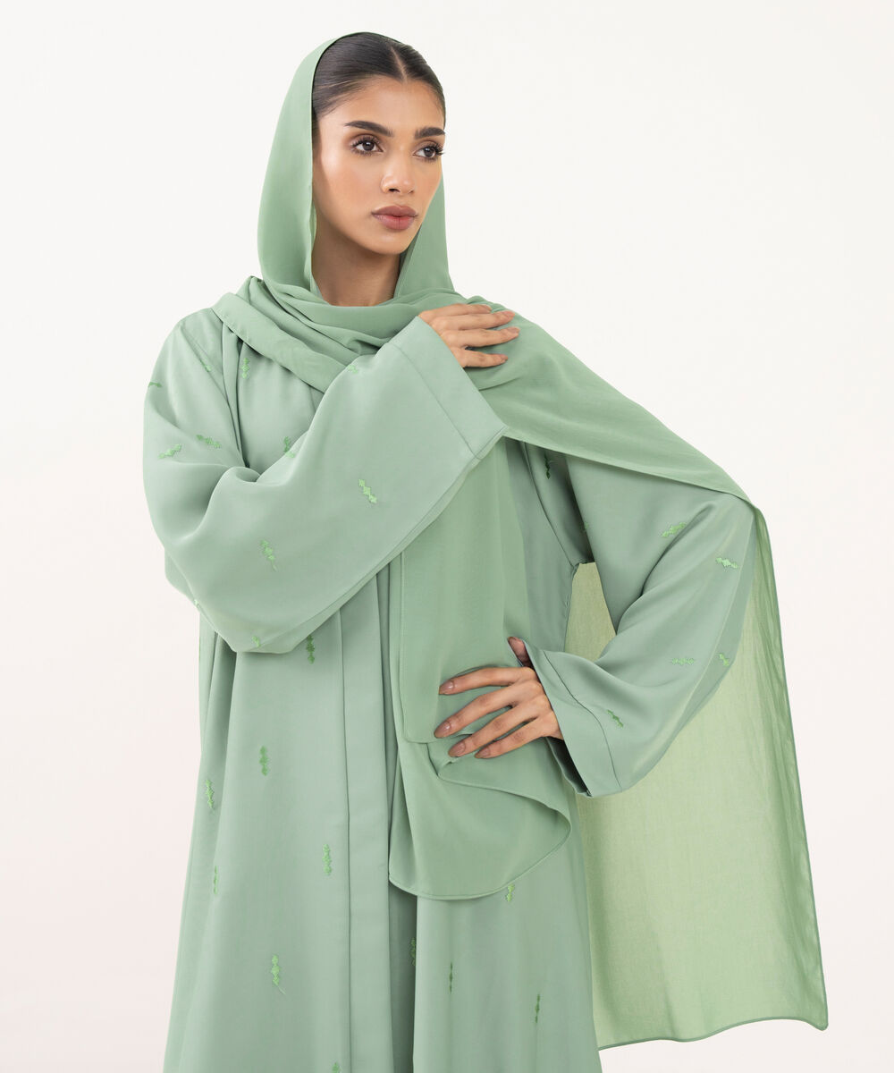 Women's Green Polyester Abaya Set