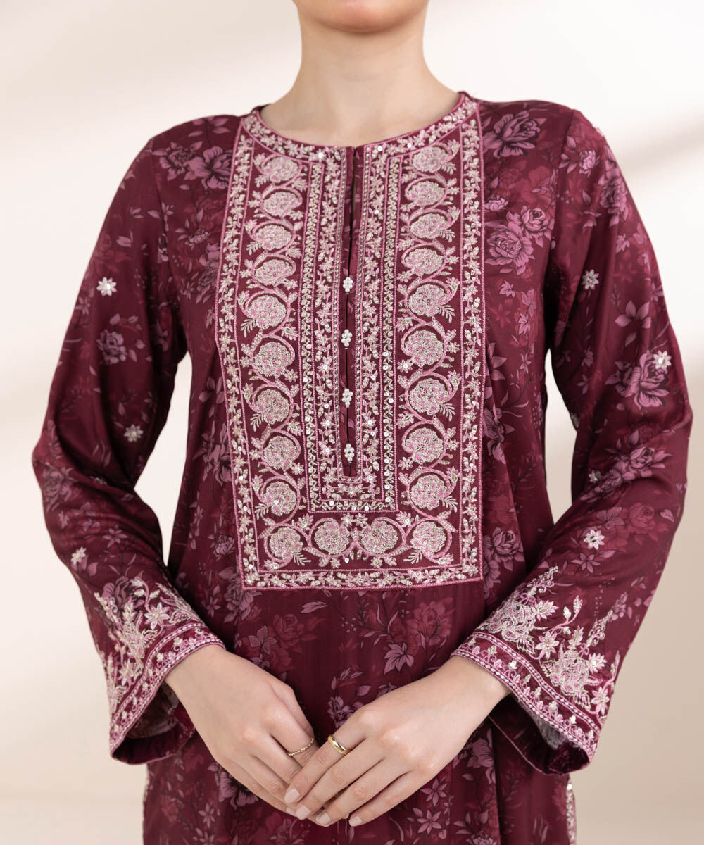Women's Pret Arabic Lawn Red Embroidered A-Line Shirt