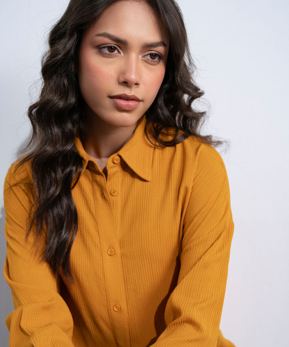 Women's Western Orange Button Through Seersucker Shirt