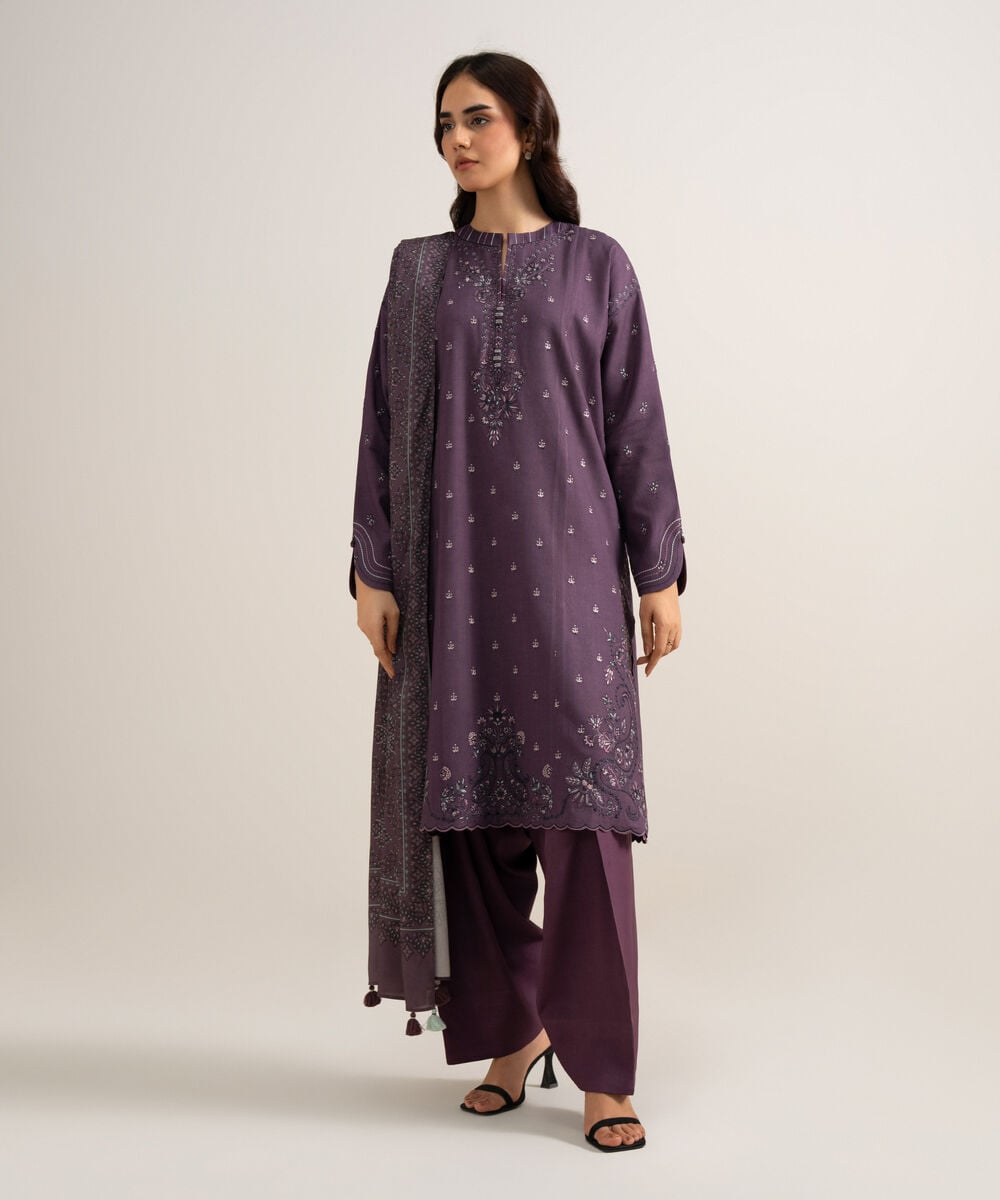 3 Piece - Embroidered Linen Suit