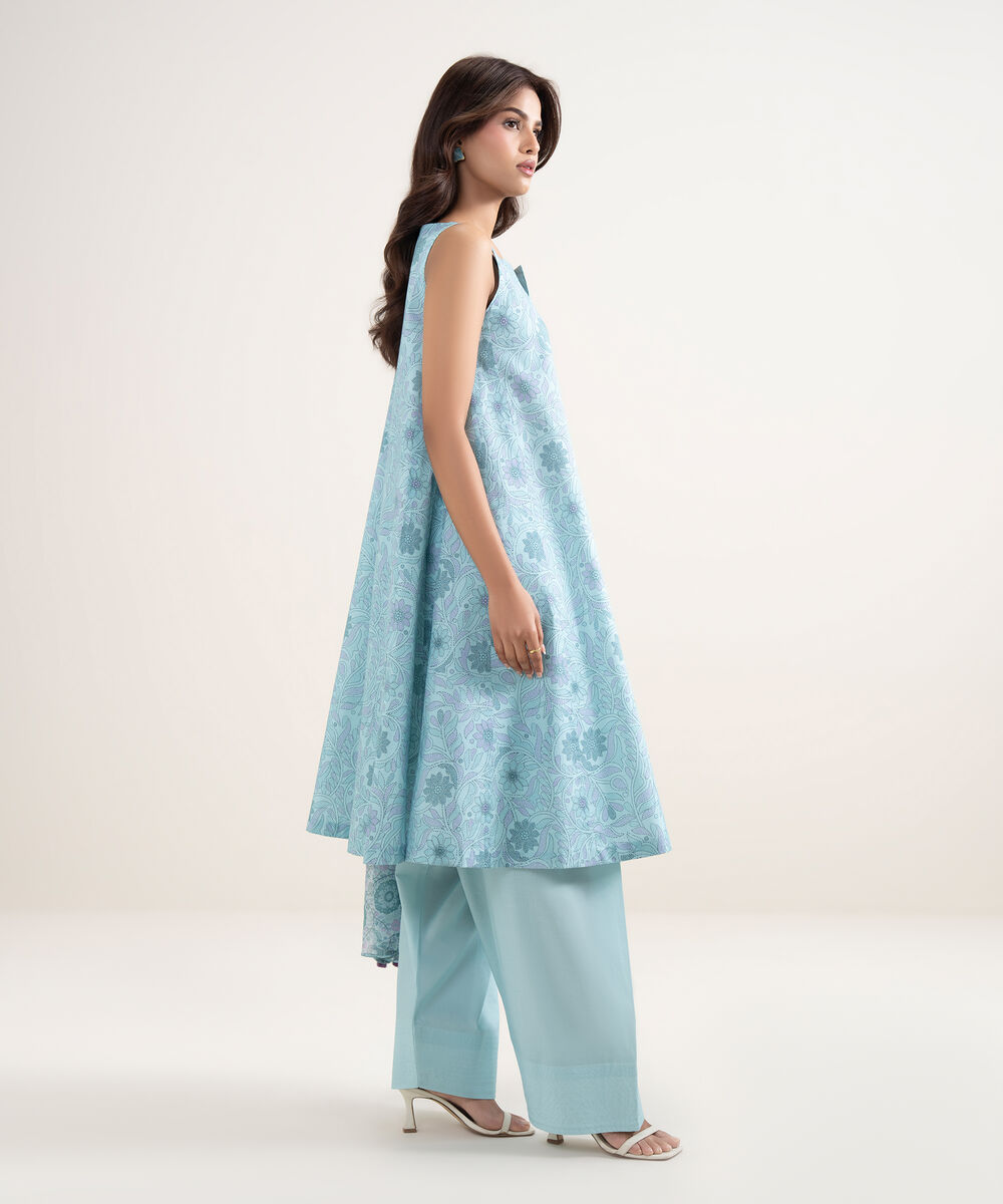 Women's Unstitched Lawn Blue Printed 3 Piece Suit