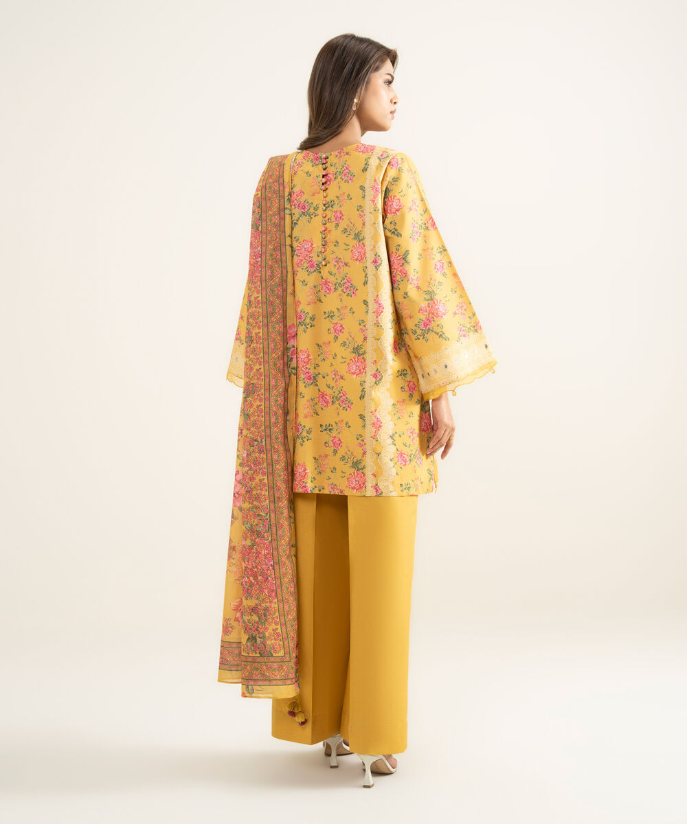 Women's Unstitched Lawn Embroidered Orange 3 Piece Suit