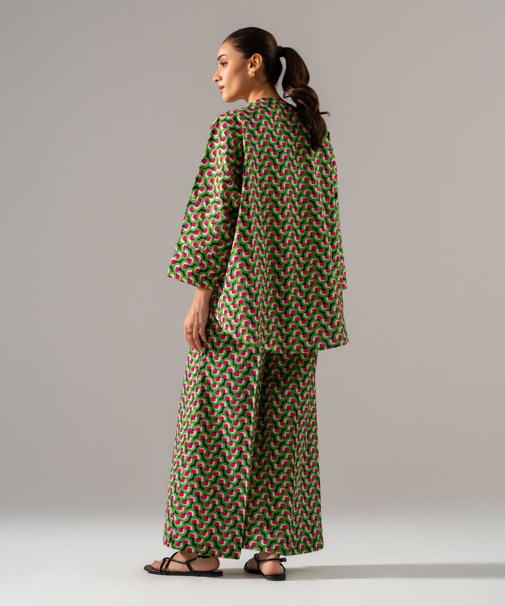 Women's RTW Seersucker Printed Green 2 Piece Suit