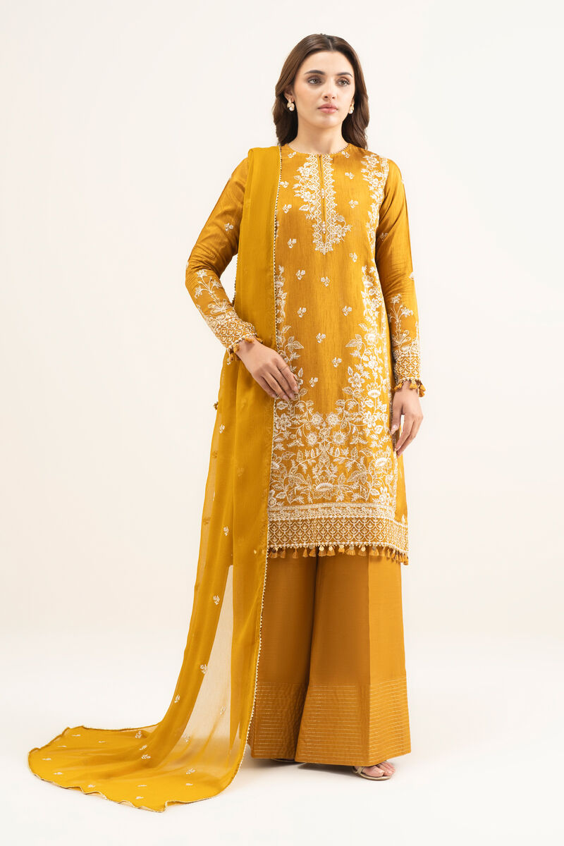 3 Piece - Embroidered Raw Silk Suit