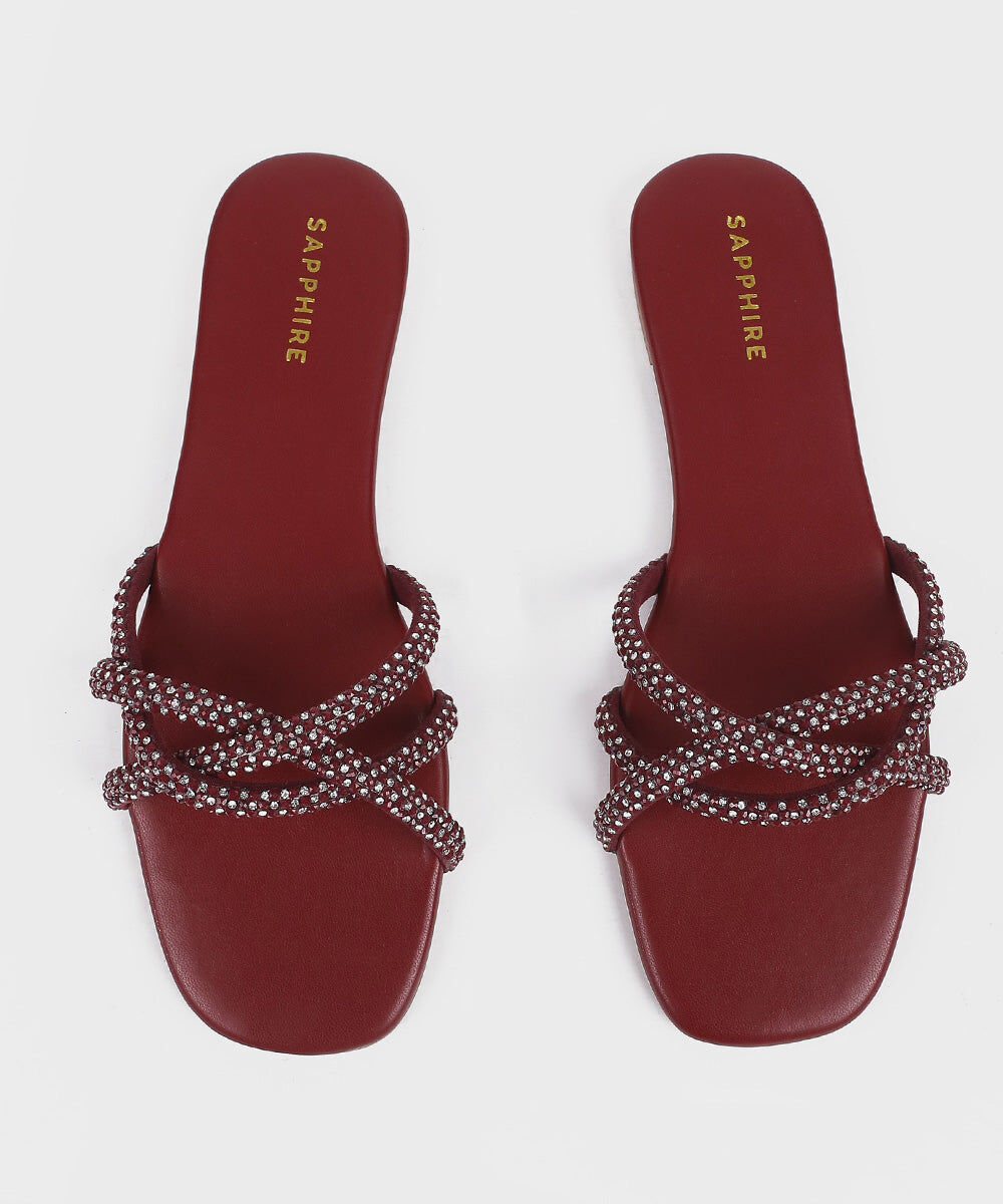 Woman - Red Maroon Embellished Flats