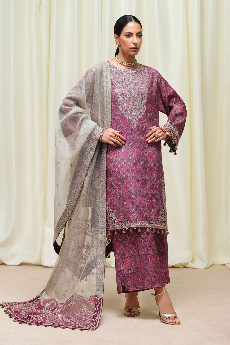 3 Piece - Embroidered Raw Silk Suit