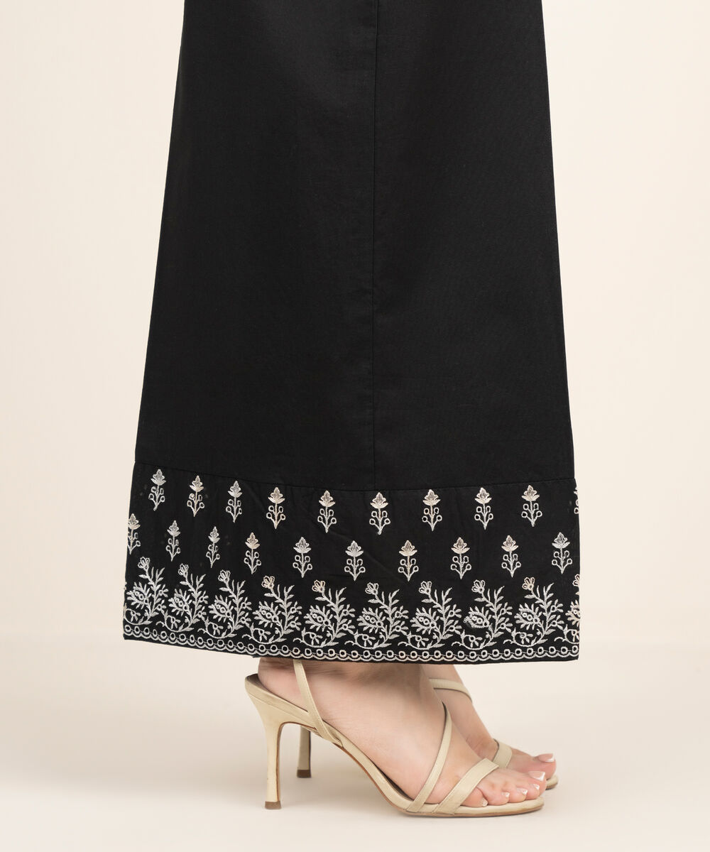 Women's RTW Cambric Embroidered Black Flared Pants