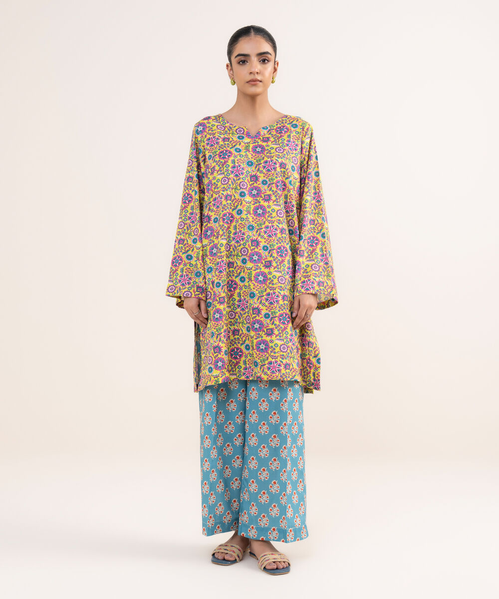 Women's RTW Lawn Viscose Lime Green Printed Straight Shirt