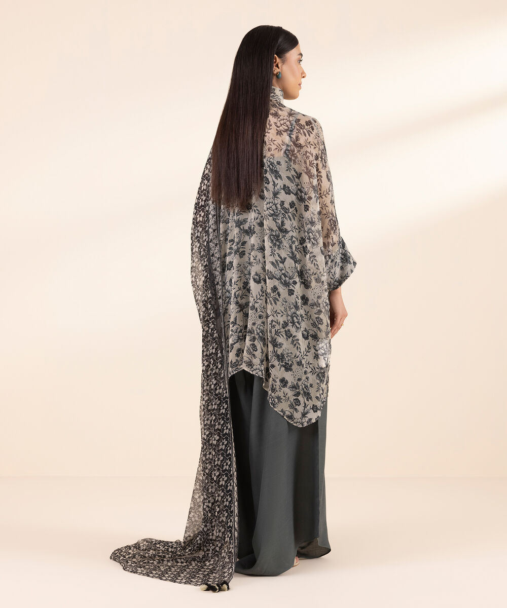 Women's Unstitched Chiffon Printed Grey 3 Piece Suit