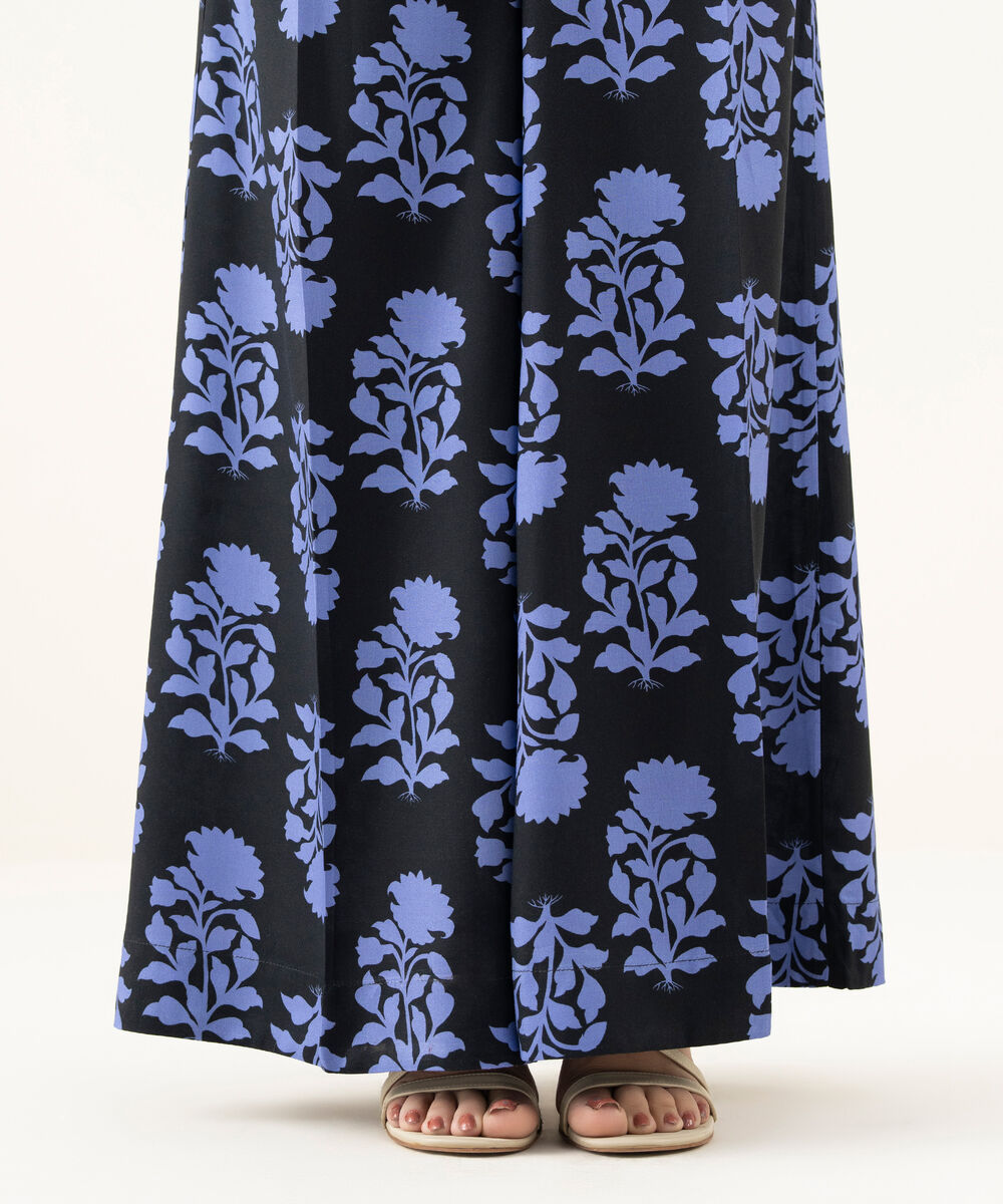 Women's RTW Linen Black Printed Flared Pants