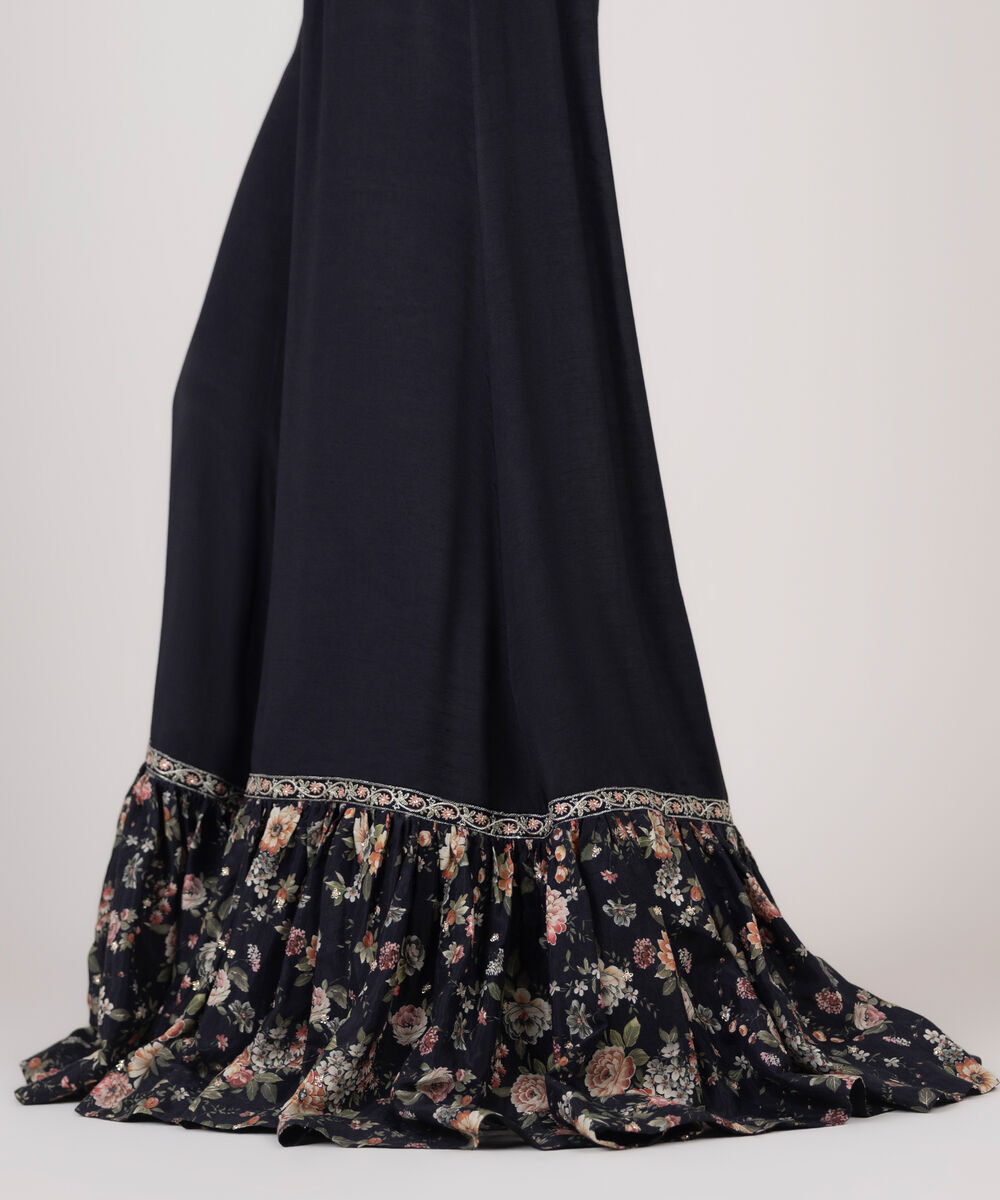 Women's RTW Viscose Raw Silk Black Embroidered Sharara