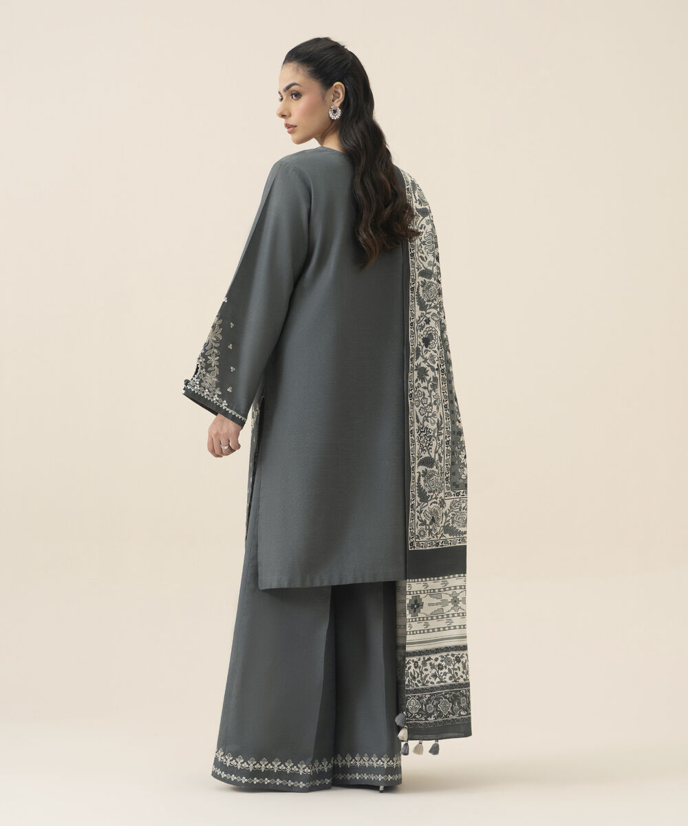 Women's Unstitched Lawn Embroidered Grey 3 Piece Suit