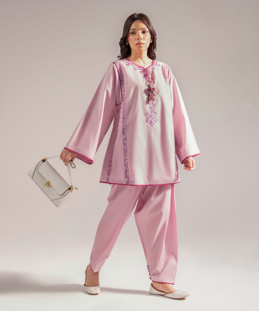 Women's RTW Zari Lawn Embroidered Straight Lilac Shirt