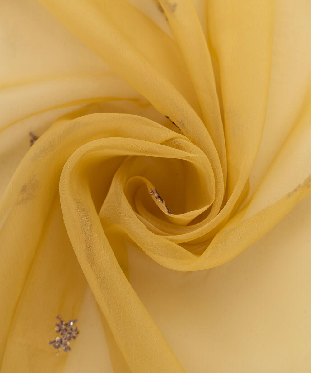 Women's Blended Organza Yellow Embroidered Dupatta
