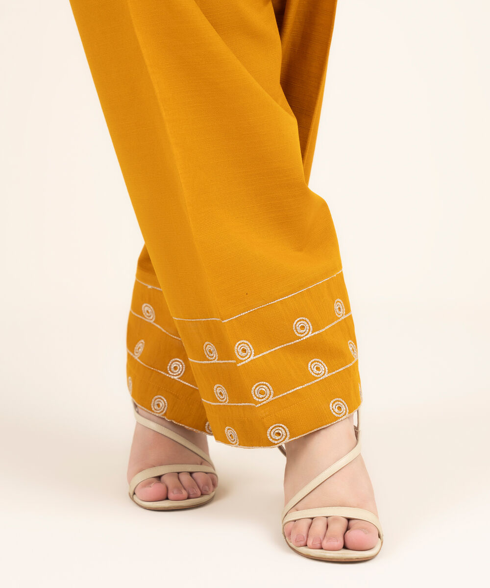 Women's RTW Khaddar Embroidered Mustard Shalwar