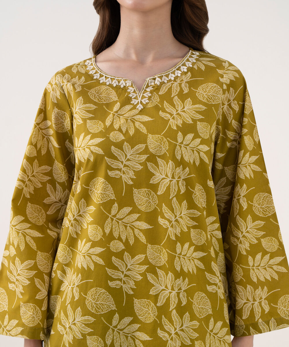 Women's RTW Cambric Embroidered Straight Yellow Shirt