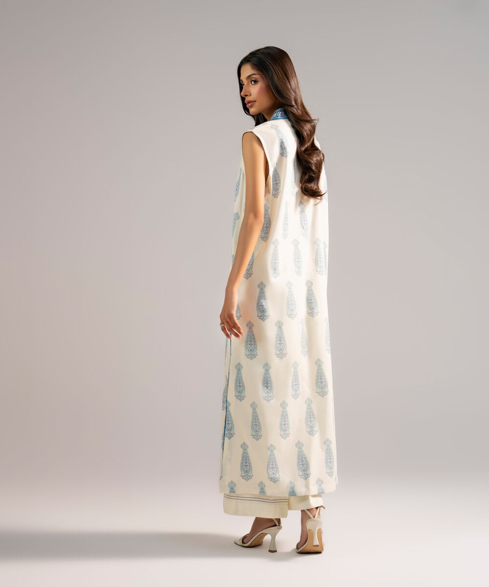Women's RTW Cotton Viscose Embroidered Off White A-Line Shirt