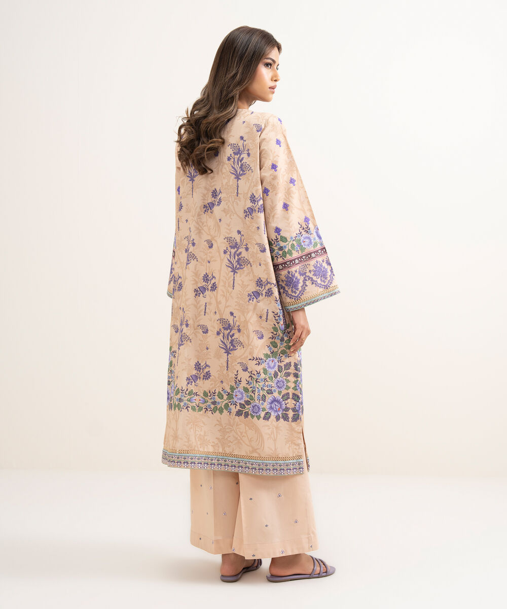 Women's RTW Zari Cotton Embroidered Peach A-Line Shirt