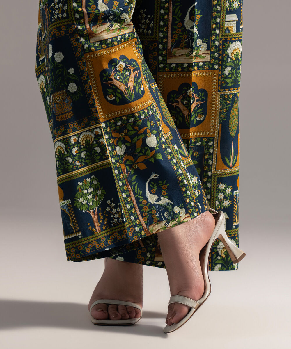 Women's RTW Cambric Printed Dark Blue Culottes