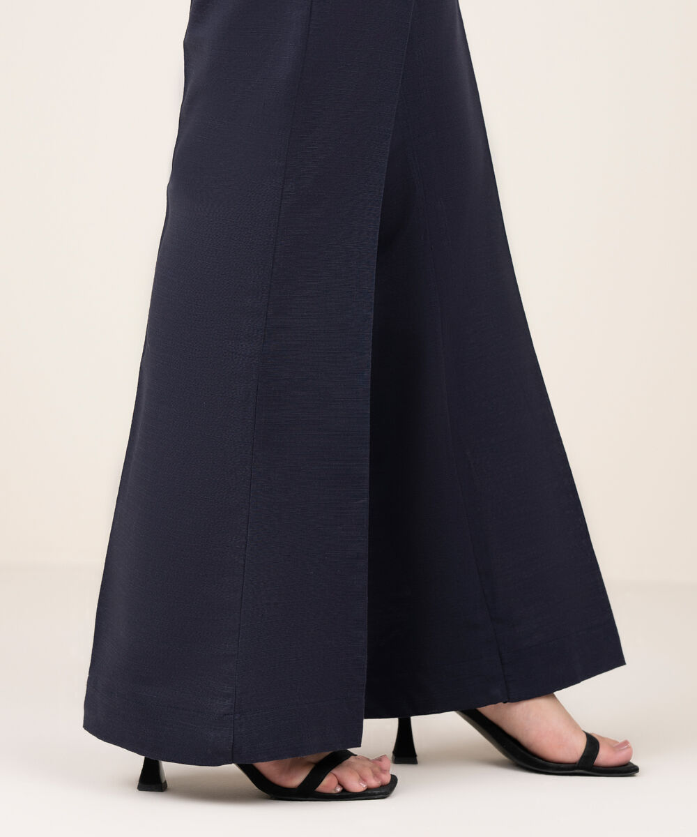 Women's RTW Khaddar Solid Blue Straight Pants