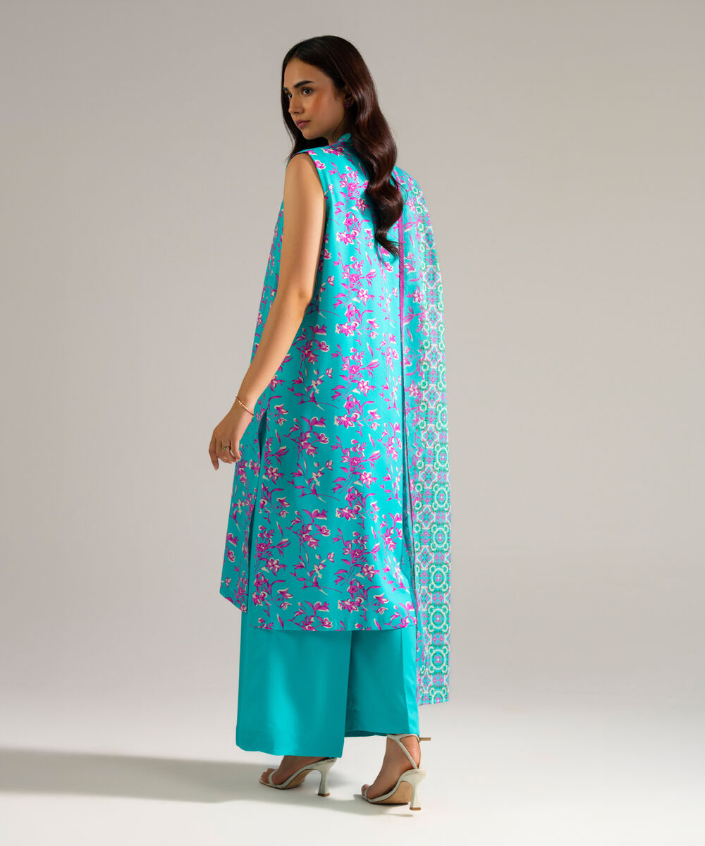 Women's RTW Arabic Lawn Printed Blue 3 Piece Suit