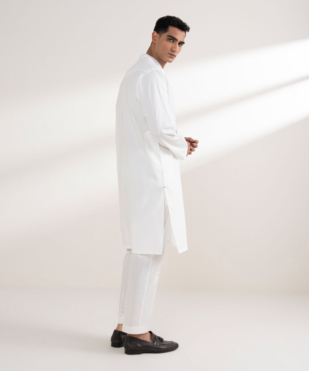 Men's Stitched Cotton Dobby Off White Kurta