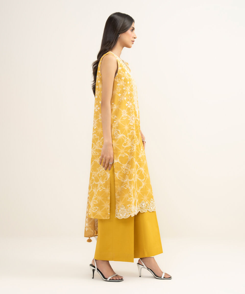 Women's Unstitched Lawn Embroidered Yellow 3 Piece Suit